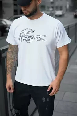 Футболка Lacoste біла (чорне лого) Футболка Lacoste біла (чорне лого)