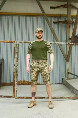Шорти Aim піксель + Футболка Sleeve хакі /піксель + Ремінь бежевий + Кепка піксель Шорти Aim піксель + Футболка Sleeve хакі /піксель + Ремінь бежевий + Кепка піксель
