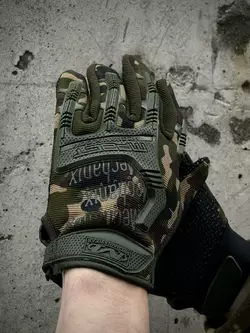 Тактичні рукавички M-pact світло-зелений камуфляж із зеленими накладками Тактичні рукавички M-pact світло-зелений камуфляж із зеленими накладками