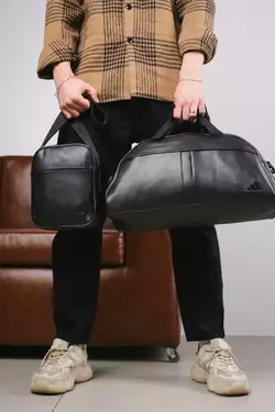 Комплект Сумка груша шкірзам + барсетка шкірзам, Adidas чорний (чорні лого) Комплект Сумка груша шкірзам + барсетка шкірзам, Adidas чорний (чорні лого)