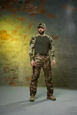 Комплект чоловічий: штани soft shell на флісі "Peak" піксель + лонгслів "Velcro" хакі-піксель Комплект чоловічий: штани soft shell на флісі "Peak" піксель + лонгслів "Velcro" хакі-піксель