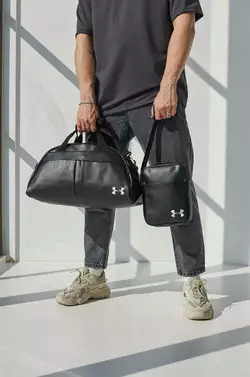 Комплект Сумка груша шкірзам + барсетка шкірзам, Under Armour чорний (білі лого) Комплект Сумка груша шкірзам + барсетка шкірзам, Under Armour чорний (білі лого)