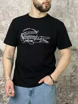 Футболка Lacoste чорна (біле лого) Футболка Lacoste чорна (біле лого)