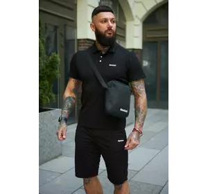 Комплект чоловічий Reebok: поло чорне + шорти чорні + барсетка чорна Комплект чоловічий Reebok: поло чорне + шорти чорні + барсетка чорна