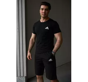 Комплект чоловічий Adidas: футболка чорна + шорти чорні Комплект чоловічий Adidas: футболка чорна + шорти чорні