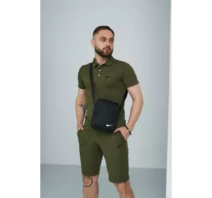 Комплект чоловічий Nike: поло хакі + шорти хакі + барсетка чорна Комплект чоловічий Nike: поло хакі + шорти хакі + барсетка чорна