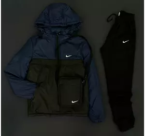 Комплект чоловічий Nike: анорак утеплений синьо-чорний + штани "President" чорні. Барсетка У ПОДАРУНОК! Комплект чоловічий Nike: анорак утеплений синьо-чорний + штани "President" чорні. Барсетка У ПОДАРУНОК!