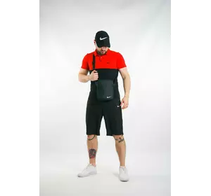 Комплект чоловічий Nike: поло червоно-чорне + шорти чорні + барсетка чорна + кепка чорна Комплект чоловічий Nike: поло червоно-чорне + шорти чорні + барсетка чорна + кепка чорна