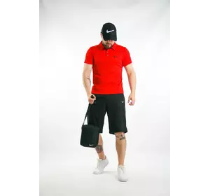 Комплект чоловічий Nike: поло червоне + шорти чорні + барсетка чорна + кепка чорна Комплект чоловічий Nike: поло червоне + шорти чорні + барсетка чорна + кепка чорна