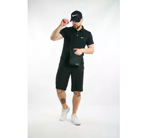 Комплект чоловічий Nike: поло чорне + шорти чорні + барсетка чорна + кепка чорна Комплект чоловічий Nike: поло чорне + шорти чорні + барсетка чорна + кепка чорна