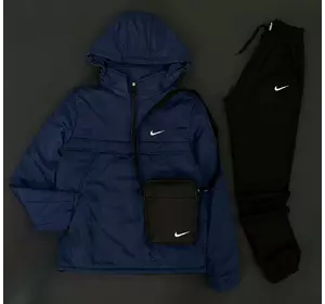 Комплект чоловічий Nike: анорак утеплений синій + штани "President" чорні. Барсетка У ПОДАРУНОК! Комплект чоловічий Nike: анорак утеплений синій + штани "President" чорні. Барсетка У ПОДАРУНОК!