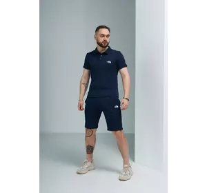 Комплект чоловічий TNF: поло синє + шорти сині + барсетка чорна Комплект чоловічий TNF: поло синє + шорти сині + барсетка чорна
