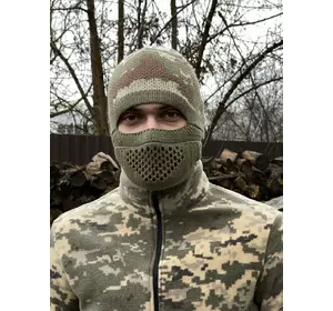 Балаклава-шапка оливковый пиксель с коричневым Балаклава-шапка оливковый пиксель с коричневым
