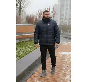 Комплект чоловічий Nike: куртка зимова "Frost" синя + штани з тринитки утеплені чорні Комплект чоловічий Nike: куртка зимова "Frost" синя + штани з тринитки утеплені чорні