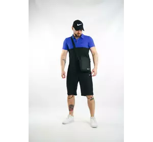 Комплект чоловічий Nike: поло електрик-чорне + шорти чорні + барсетка чорна + кепка чорна Комплект чоловічий Nike: поло електрик-чорне + шорти чорні + барсетка чорна + кепка чорна
