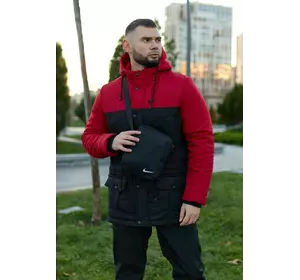 Комплект чоловічий Nike: парка зимова червоно-чорна + штани з тринитки утеплені чорні. Барсетка та рукавички У ПОДАРУНОК! Комплект чоловічий Nike: парка зимова червоно-чорна + штани з тринитки утеплені чорні. Барсетка та рукавички У ПОДАРУНОК!