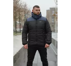 Комплект чоловічий Nike: куртка зимова "Frost" синьо-чорна + штани з тринитки утеплені чорні Комплект чоловічий Nike: куртка зимова "Frost" синьо-чорна + штани з тринитки утеплені чорні