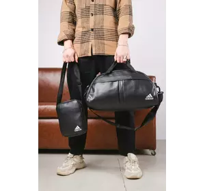 Комплект Сумка груша шкірзам + барсетка шкірзам, Adidas чорний (білі лого) Комплект Сумка груша шкірзам + барсетка шкірзам, Adidas чорний (білі лого)