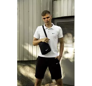 Комплект чоловічий Nike: поло біле + шорти чорні + барсетка чорна Комплект чоловічий Nike: поло біле + шорти чорні + барсетка чорна