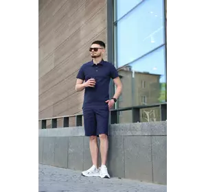 Комплект чоловічий лляний базовий "Flax" Intruder синій: поло + шорти Комплект чоловічий лляний базовий "Flax" Intruder синій: поло + шорти