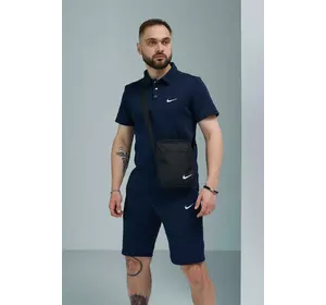 Комплект чоловічий Nike: поло синє + шорти сині + барсетка чорна Комплект чоловічий Nike: поло синє + шорти сині + барсетка чорна
