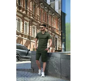 Комплект чоловічий лляний базовий "Flax" Intruder хакі: поло + шорти Комплект чоловічий лляний базовий "Flax" Intruder хакі: поло + шорти