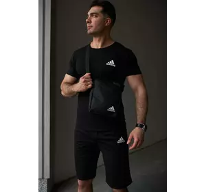 Комплект чоловічий Adidas: футболка чорна + шорти чорні + барсетка чорна Комплект чоловічий Adidas: футболка чорна + шорти чорні + барсетка чорна