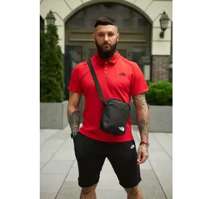 Комплект чоловічий TNF: поло червоне + шорти чорні + барсетка чорна Комплект чоловічий TNF: поло червоне + шорти чорні + барсетка чорна