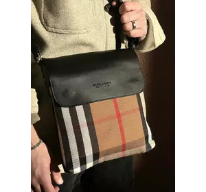 Месенджер шкіряний Burberry чорний з кліткою Месенджер шкіряний Burberry чорний з кліткою