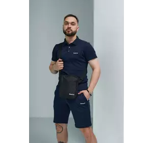 Комплект чоловічий Reebok: поло синє + шорти сині + барсетка чорна Комплект чоловічий Reebok: поло синє + шорти сині + барсетка чорна