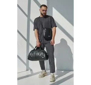 Комплект Сумка груша шкірзам + барсетка шкірзам, Nike чорний (білі лого) Комплект Сумка груша шкірзам + барсетка шкірзам, Nike чорний (білі лого)