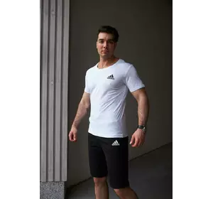 Комплект чоловічий Adidas: футболка біла + шорти чорні Комплект чоловічий Adidas: футболка біла + шорти чорні