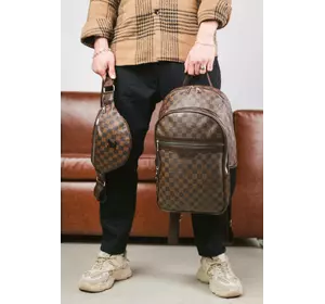 Комплект Рюкзак + бананка Louis Vuitton коричнева клітка Комплект Рюкзак + бананка Louis Vuitton коричнева клітка