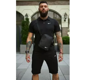 Комплект чоловічий Nike: поло чорне + шорти чорні + барсетка чорна Комплект чоловічий Nike: поло чорне + шорти чорні + барсетка чорна