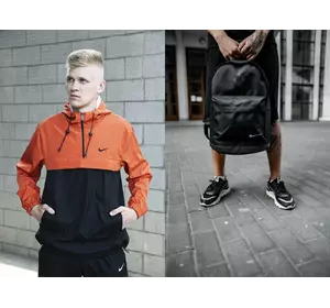 Анорак чоловічий "President" Nike помаранчево-чорний + рюкзак шкір.дно Nike чорний Анорак чоловічий "President" Nike помаранчево-чорний + рюкзак шкір.дно Nike чорний