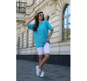 Комплект жіночий "Sunny" футболка блакитна + велосипедки білі Комплект жіночий "Sunny" футболка блакитна + велосипедки білі